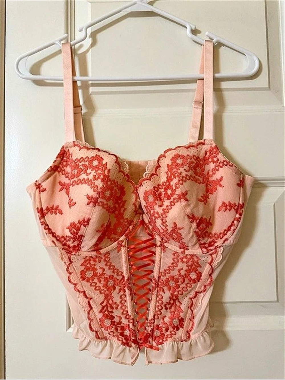 Adore Me Floral Lace Bustier in Pink & Red 38DD Like New